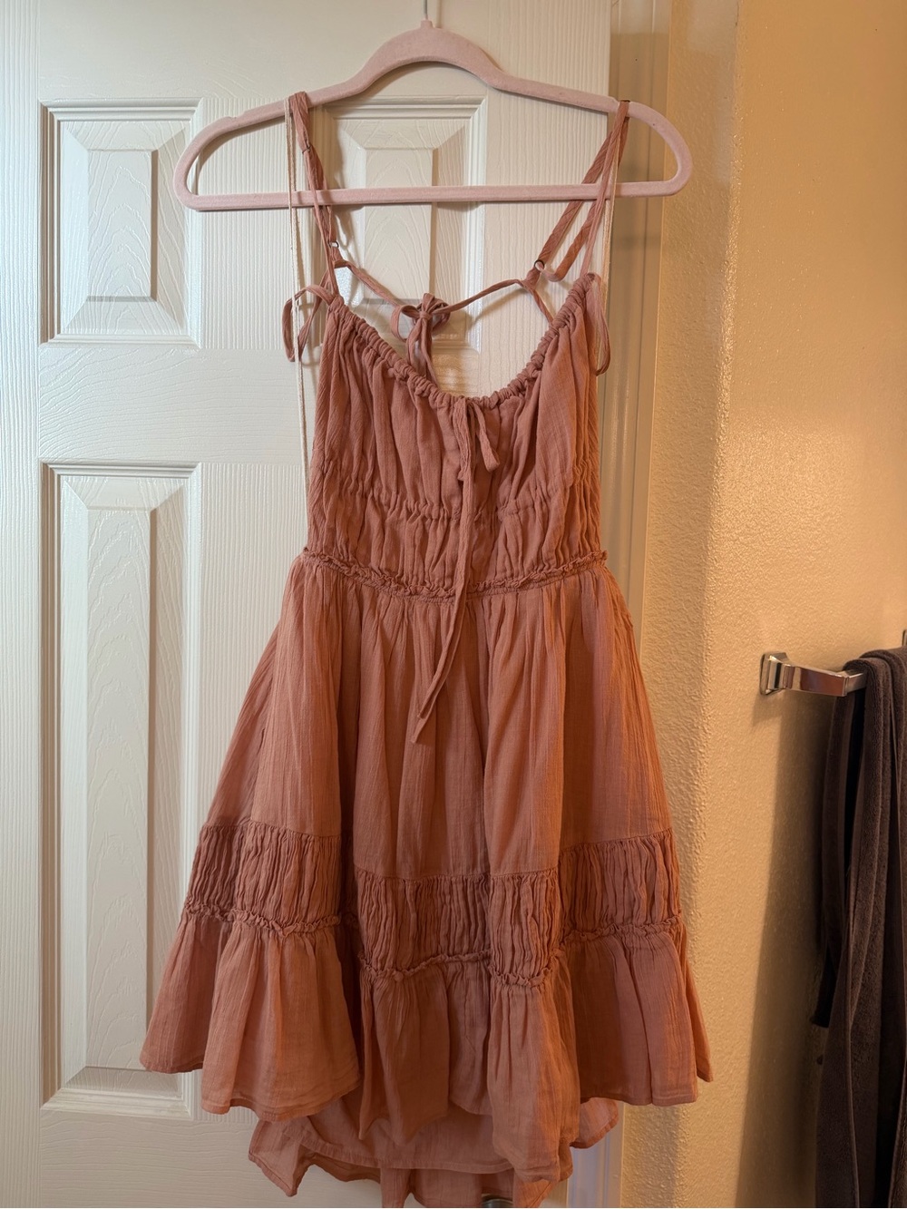 Free People Rust Pink Backless Tiered Sundress with Tie Straps